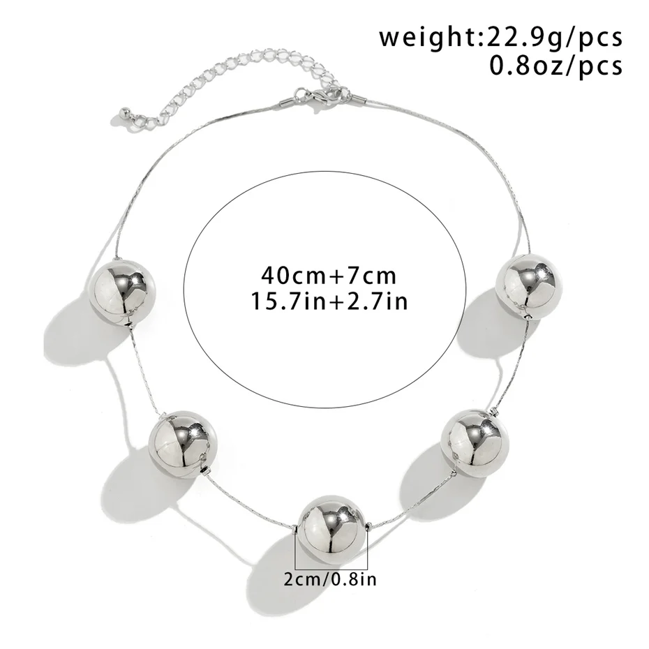 Creative Silver Color Big Ball Bead Choker Necklace for Women Trendy Punk Goth Thin Chain Accessories Grunge Jewelry Steampunk