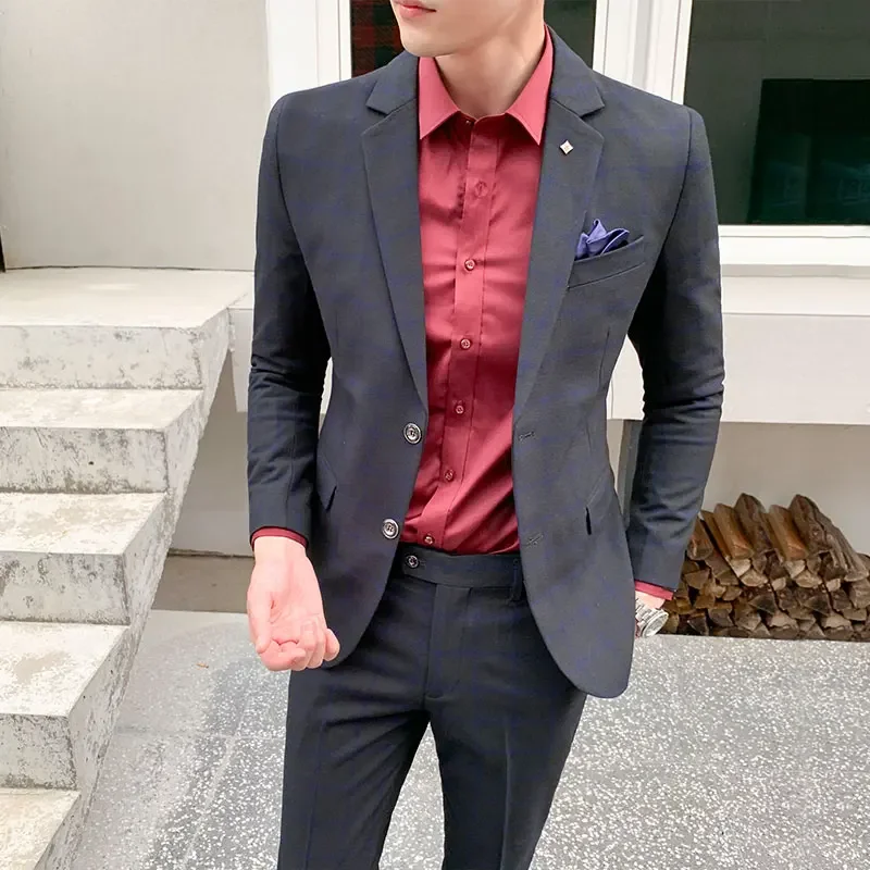 Suit (Blazer + Pants) Men's Fashion Hosts British Style Work Business Wedding Casual Art Style Elegant Gentleman Suit M-5XL