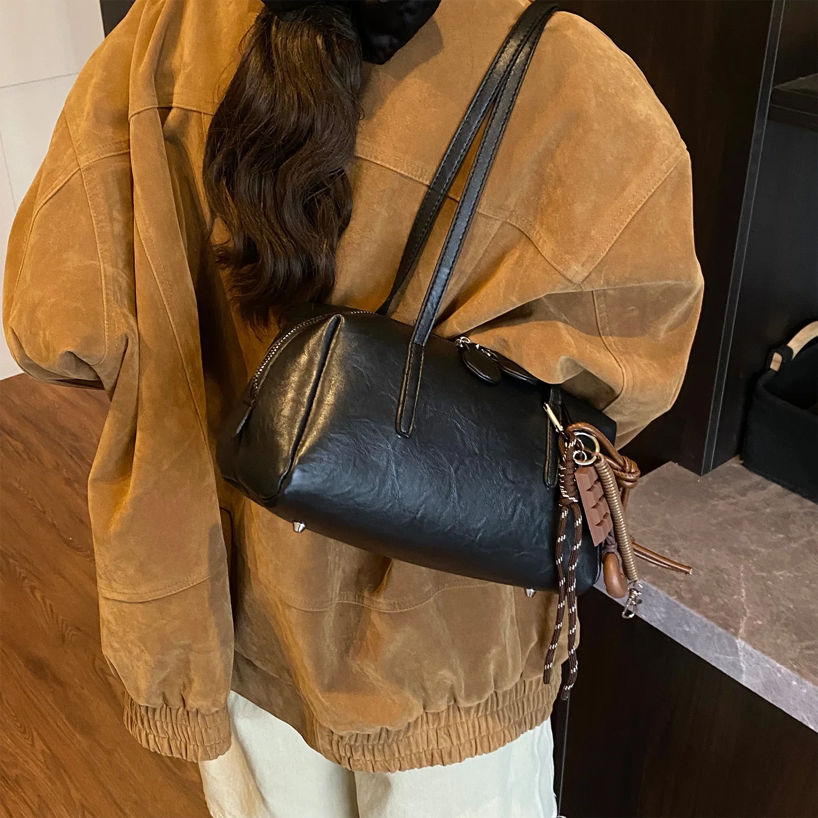 Shoulder Bag Y2k 90s Retro Top Handle Bag PU Leather Designer Handbag for Women Work and Travel