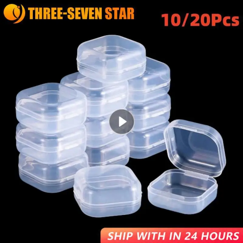 10pcs Small Boxes Square Transparent Plastic Jewelry Storage Case Finishing  Container Packaging Storage Box for Earrings Rings