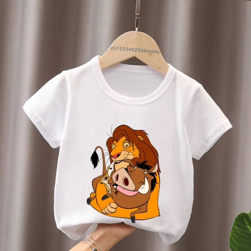 Hot Sale Lion King Simba and Nala Mufasa Print Kids T-Shirts Girls Clothes Baby Boys Short Sleeve T shirt Summer Children Tops 2