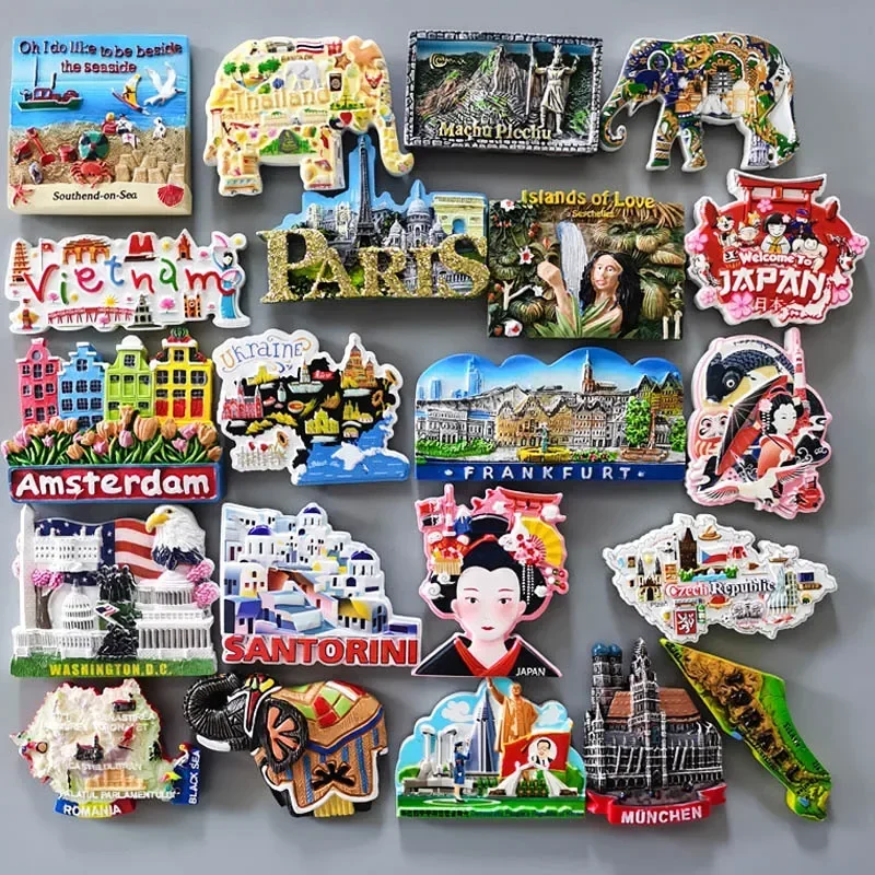 Magnetic Fridge Magnets Stickers Peru Israel Romania Thailand Frankfurt Czech Vietnam Korea Ukraine Paris Holland California Souvenir Home Decor