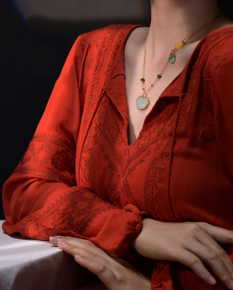 Natürliche DIY Chinesische Ästhetische Schlüsselbein Halskette Hetian Weiße Jade Ruyi Anhänger Exquisite Nische Für Frauen – Detail 1