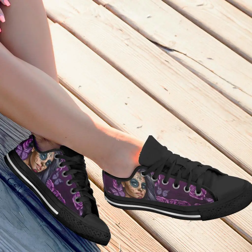 Purple Butterfly Sugar Skull Girl Zapatillas De Deporte De Mujer Fashion Lace Up Canvas Sneakers Light Breath