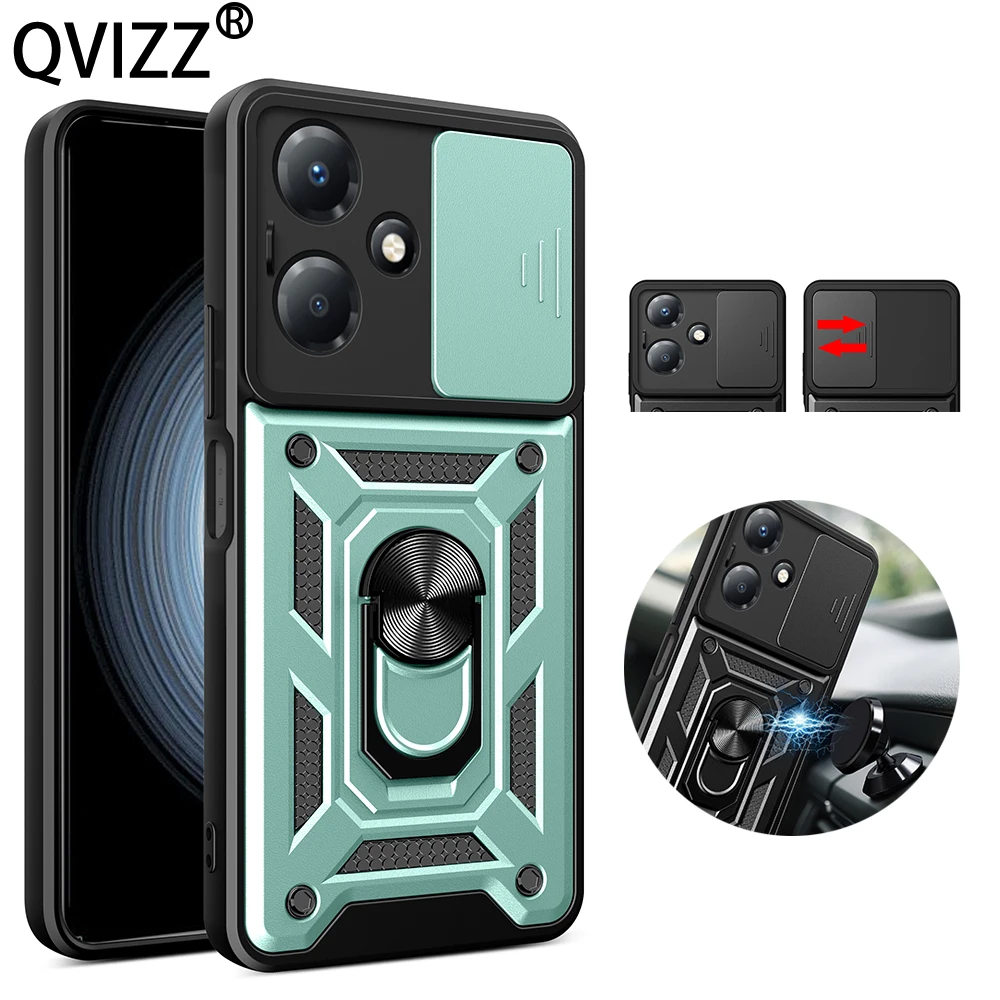 Funda De Cámara Deslizante Para Infinix Hot 30 Play, Soporte De Anillo Magnético Para Coche, Bordes Suaves, Armadura Dura, Cubierta De Teléfono A Prue