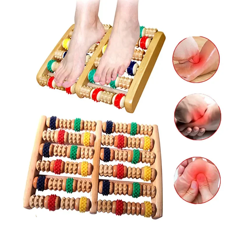 

6 Rows Wooden Foot Massager Roller Heath Therapy Acupressure Relax Massage Pain Stress Relief Shiatsu Roller Feet Care Massager