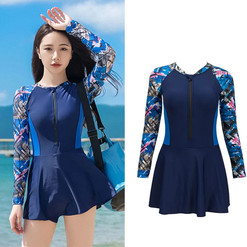 

Women's Bathing Suits One-piece Tummy Control Swim Dress Swimsuits with Boyshorts Short Sleeve Sun UV Protect Athletic Surfing