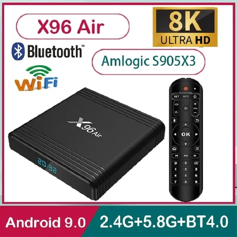 

X96 Air Amlogic S905X3 Android 9.0 google TV Box, Дополнительная воздушная мышь, четырехъядерный процессор, 2,4 или стандартная, Wi-Fi BT с 8k HDR vs x96 max plus