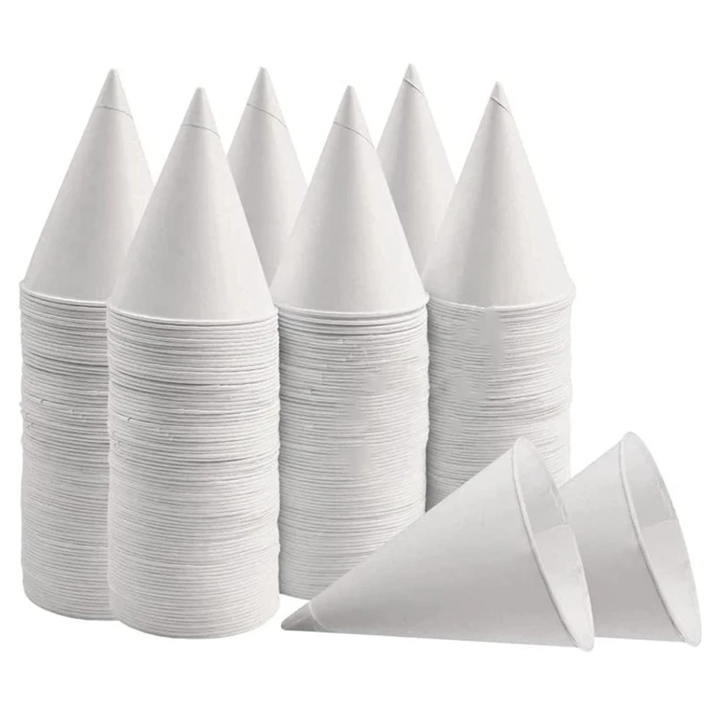 

White Paper Cone Cups, Snow Cone Cups,Coated Leakproof Cone Paper Cups For Slush, Shaved Ice, Water 200Pcs