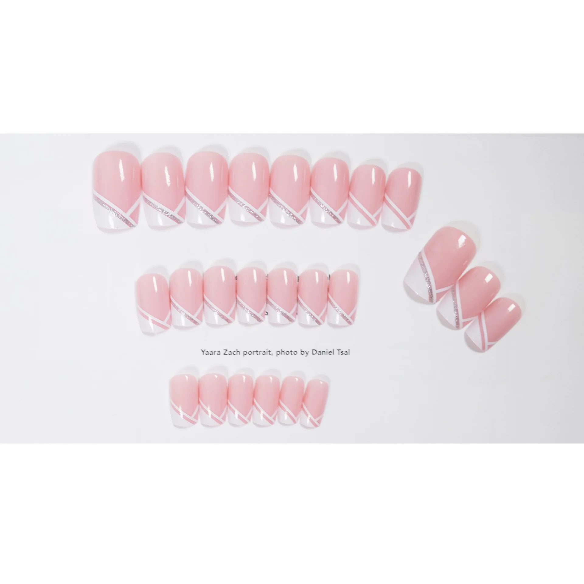 24-Piece Reusable Long Stiletto Press Artificial Fingernails Luxurious Silver French Tip