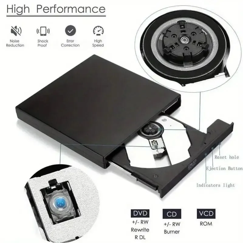Rongfast 외장형 CD DVD 드라이브, USB 2.0 슬림형 보호형 외장형 CD-RW 드라이브 노트북 데스크탑 PC용 DVD-ROM 버너 플레이어