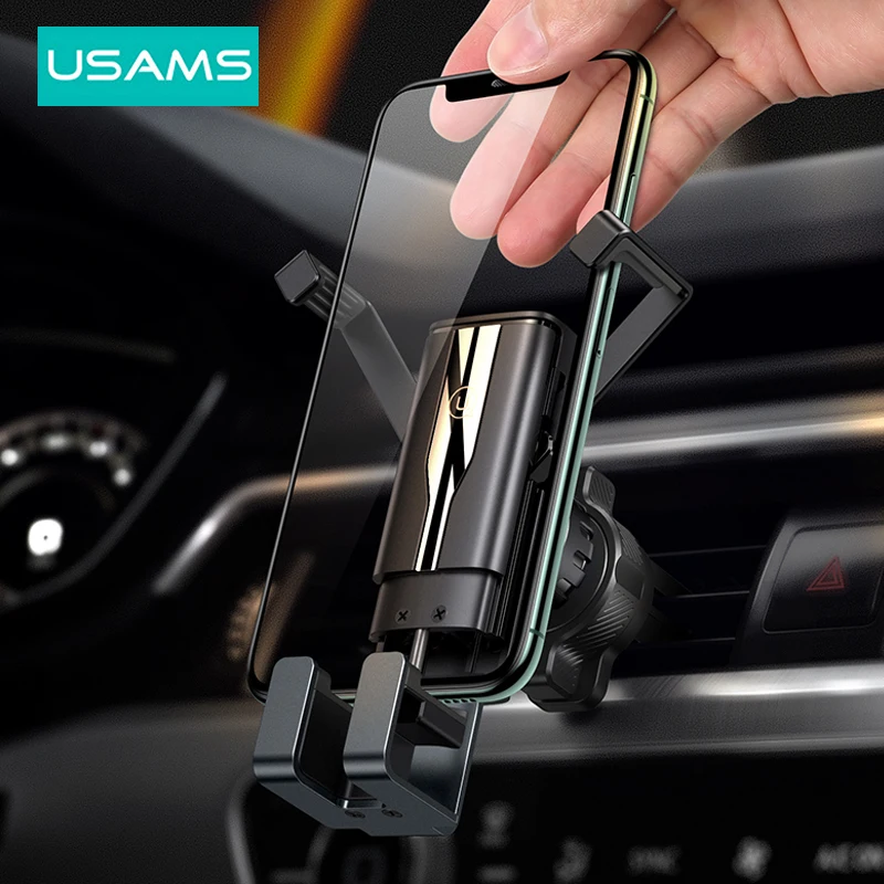 

USAMS Car Phone Holder Retractable Air Vent Phone Holder Gravity Mount GPS Support Clip Car Holder For iPhone Xiaomi Samsung