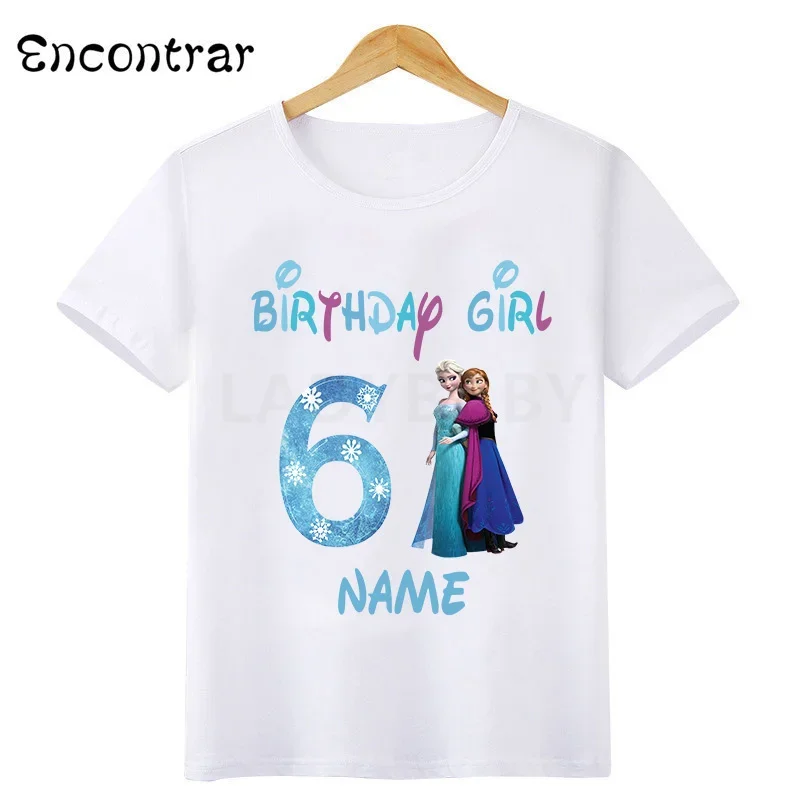 Disney Princess Frozen Elsa Anna Birthday Girl T-shirt Kids Clothes 1 2 3 4 5 6 7 8 9 Years Girls T shirt Children's clothing 3