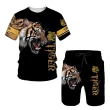 

Men Tiger Lion 3D Printed Womens/Mens T-shirts Sets Fashion Mens Lion Tracksuit/Tops/Shorts Sport And Leisure Summer Male Suit