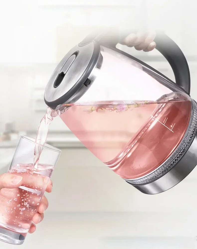 Electric Glass Kettle 1.5L Borosilicate Tea Pot with Heating Base Fast Boil Water Heater for Home Office Tea Coffee 1
