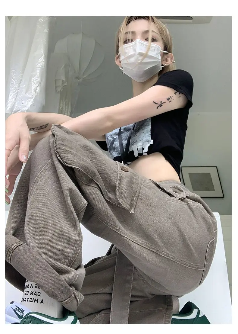 Y2k Cargo Pants Big Pockets Button Sweatpants Women Streetwear Sporty Joggers Korean Fashion Outfits Harajuku 90s