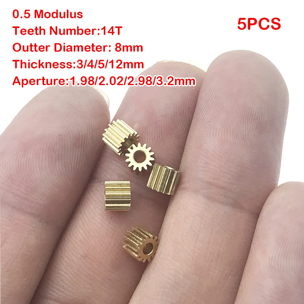 

5PCS Gear 0.5M Modulus 14Teeth 0.5M Metal Pinion Gear Brass for 1.98mm 2mm 2.98mm Shaft Size Motor Pinion Spindle transmission