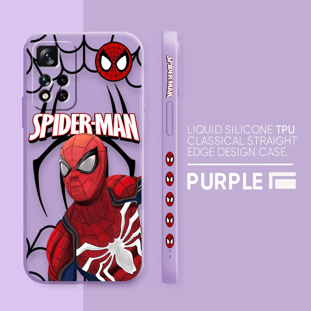 Case For Redmi Note 12 11 11T 11R 11E 9 9S 8 7 7S PRO PLUS 4G 5G Colour Simple Liquid silicone Case Marvel's Hero Spider-Man