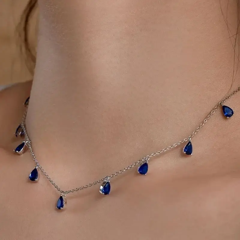 ‌Genuine S925 Sterling Silver Waterdrop Necklace | Cubic Zirconia Adjustable Chain | Tri-Color Jewelry Gift for Her, Anniversary 2