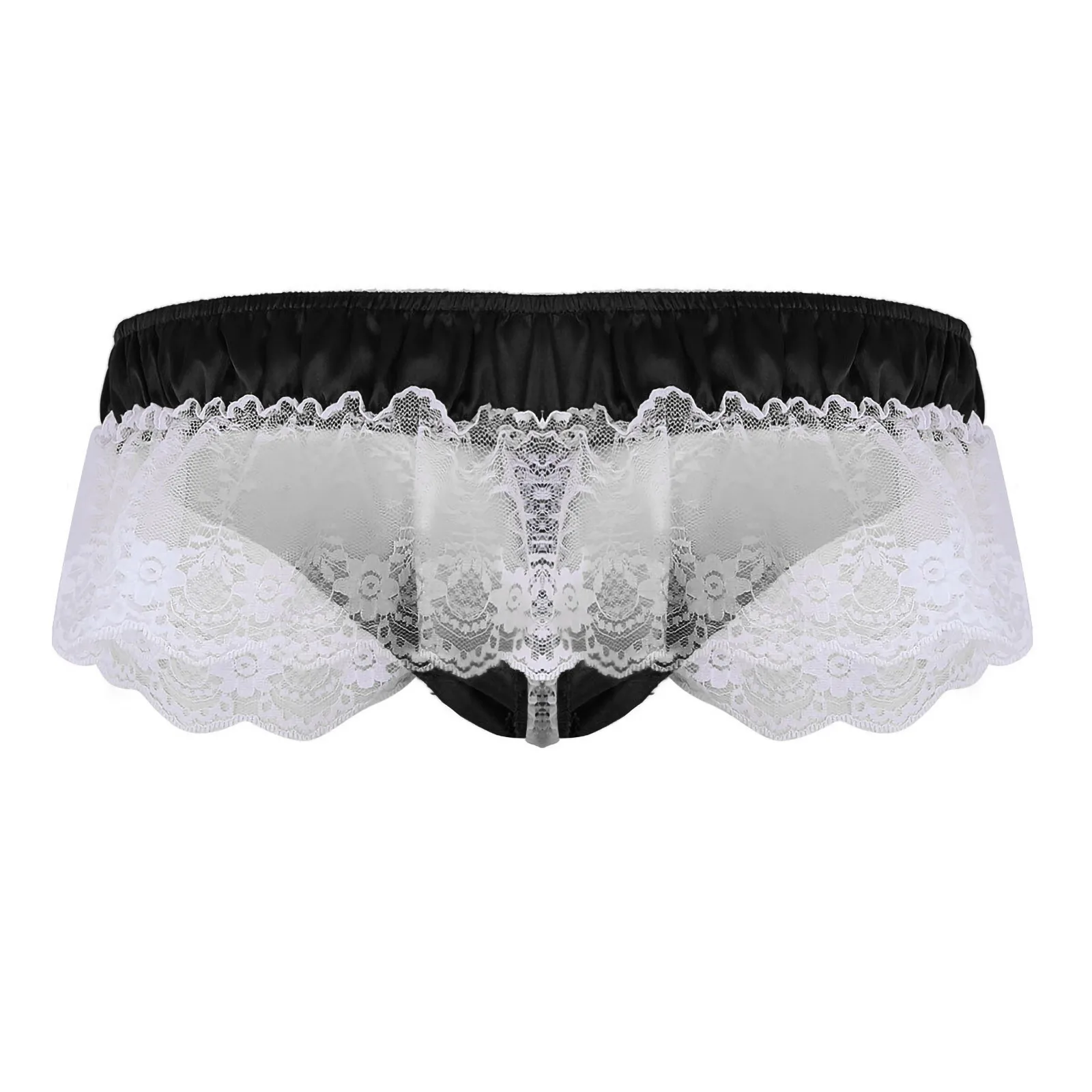 Men Sexy Lace Stitching Transparent Briefs G-string Thong Tanga Underwear Shorts Exotic T-back Open Butt Low Sissy Thongs Briefs