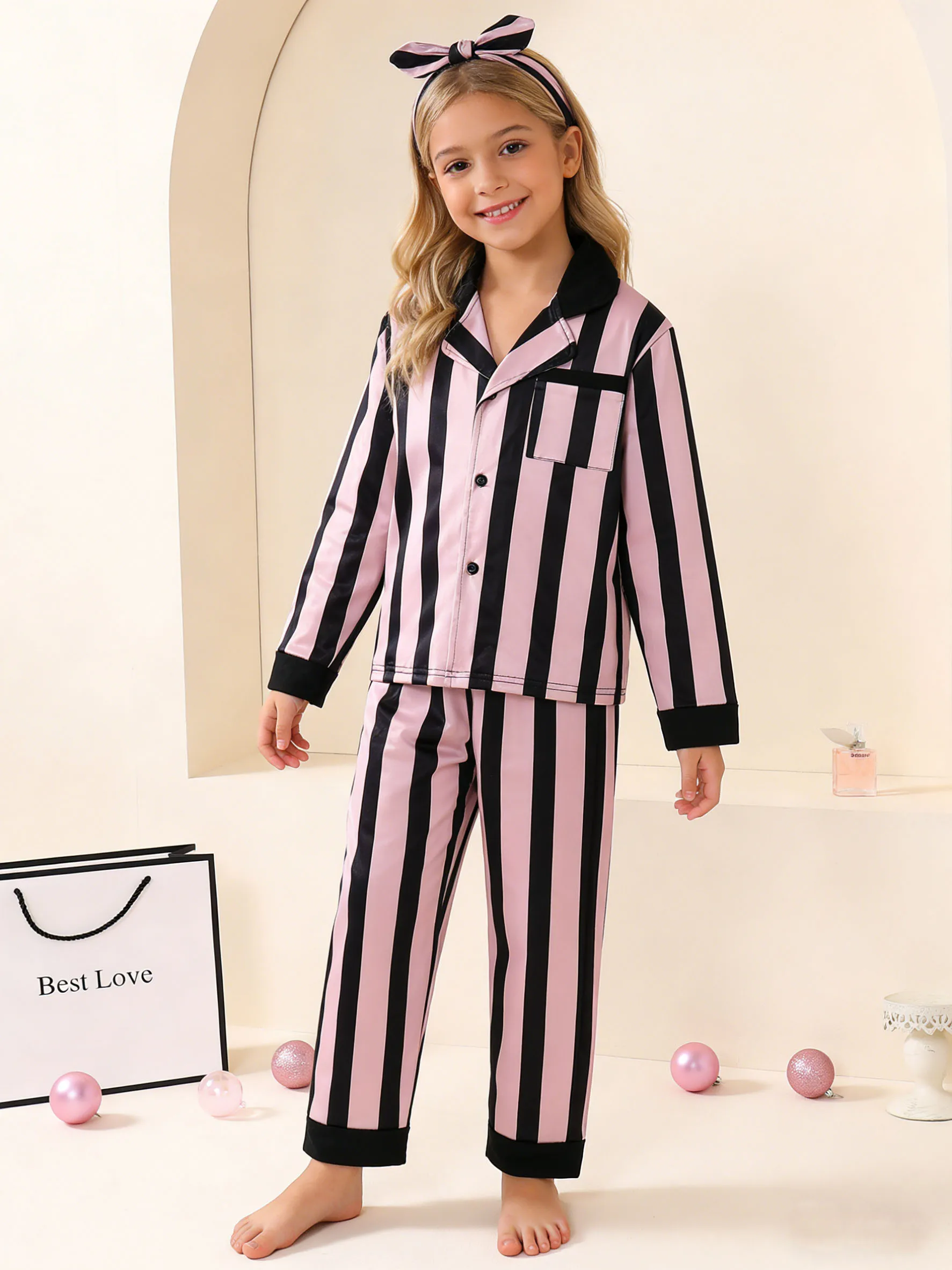 여아용 봄가을 긴바지와 홈웨어 세트, 여아용 세련된 야외 캐주얼 스트라이프 긴팔 바지.