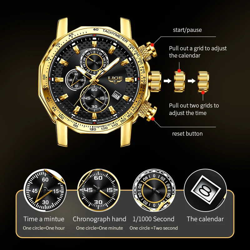 LIGE Business Watch Men Fashion Military Sports Waterproof Men's Quartz Wristwatches Top Brand Luxury Full Steel Big Watch Men