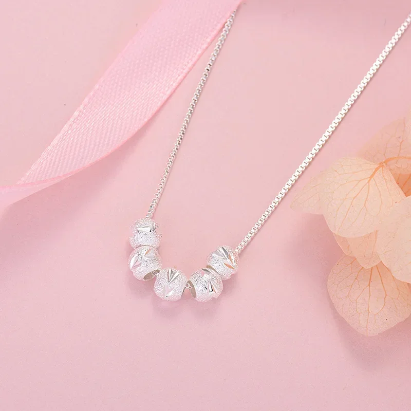 925 sterling silver 18K Gold Color lucky beads Chain Necklace For Women Man Fashion Wedding Party Jewelry gifts