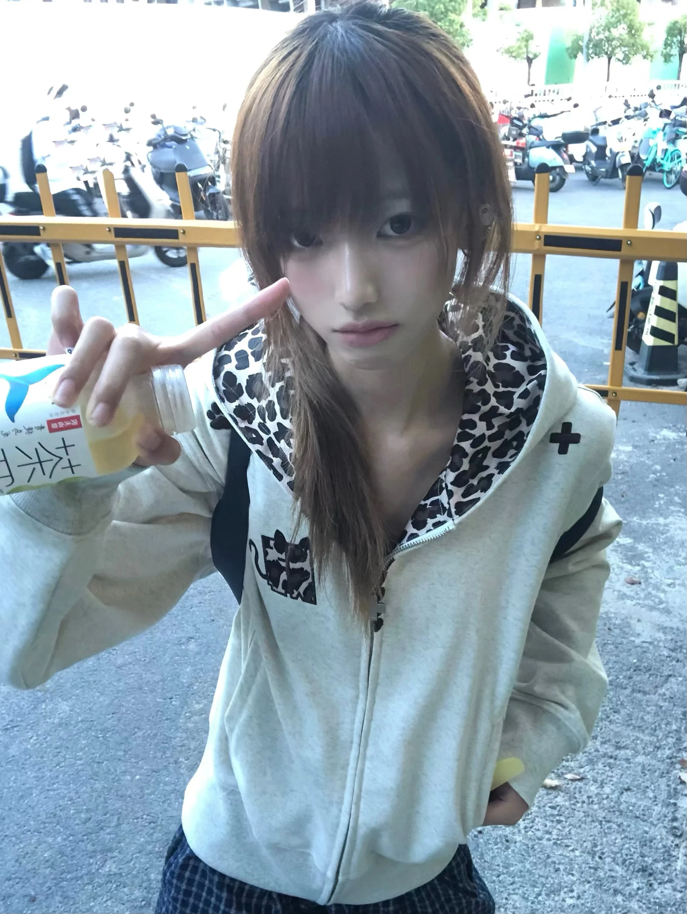 Model wearing jacket outdoors