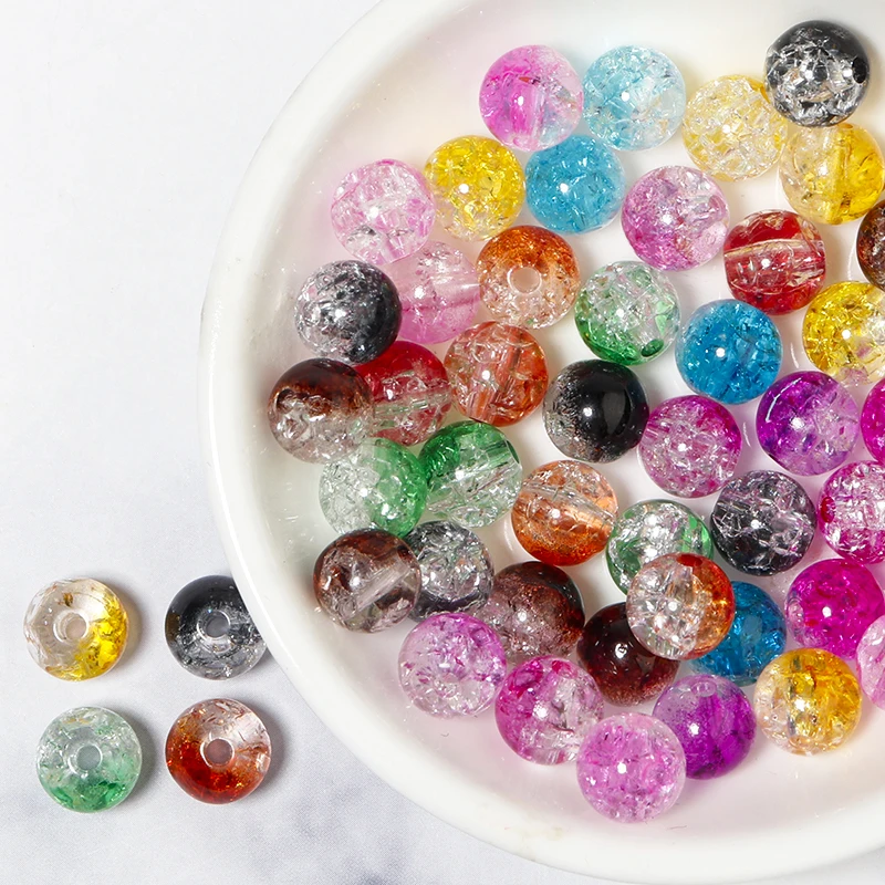 8mm Crack Glass Beads Pretty Round Handcrafted Crack Beads multiple colored  beads Assortment Set for Jewelry Making B