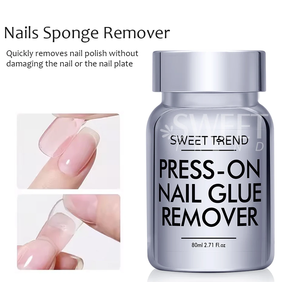 80ml Press-on Nails Sponge Remover Solution Quick Gentle No Damage Reusable Nails Gel Polish Remover Tools for False Nail Tips