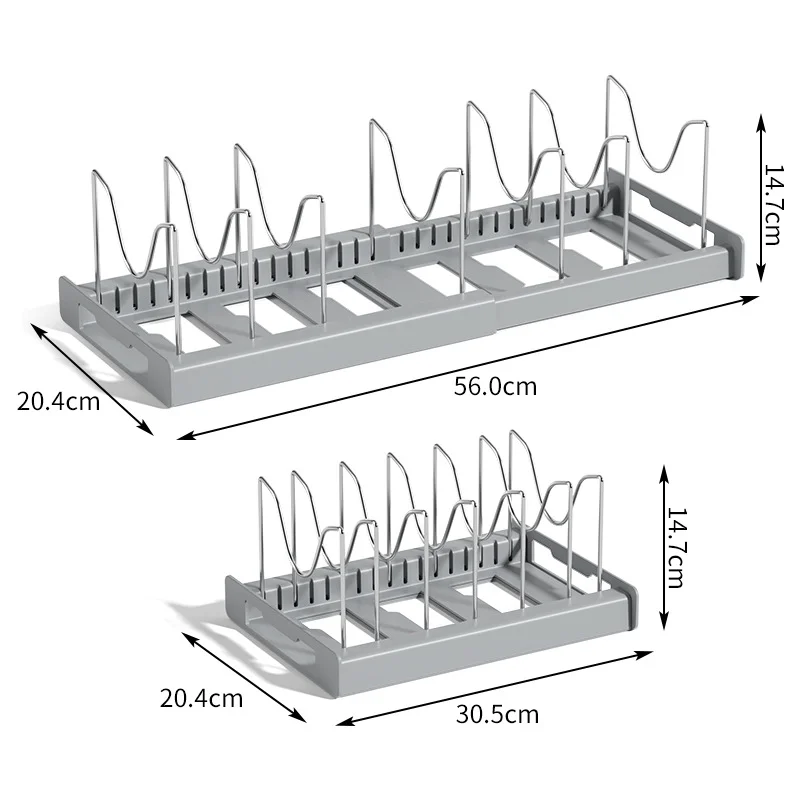Organizer Espandibile Per Pentole E Coperchi Con 10 Scomparti Regolabili - Rack Per Armadio Da Cucina In Ferro Con Piedini Antiscivolo