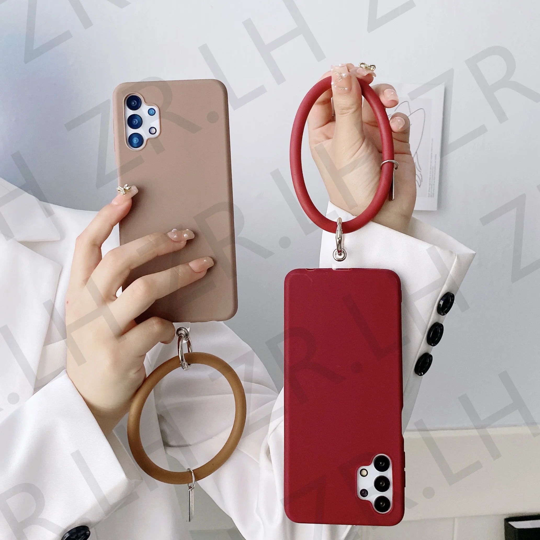 

Candy color TPU Liquid Silicone Case For Samsung Galaxy A54 A14 S23 S22 S21FE S20 Ultra A51 A31 A50 A32 A52 A53 Wrist loop Cover