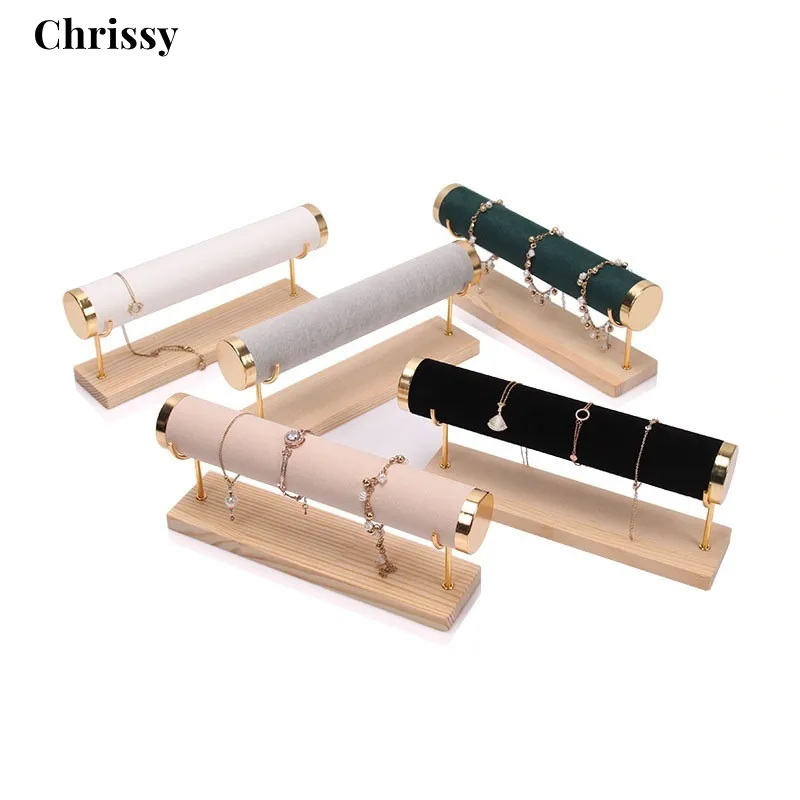 Velvet Bracelet Rack Jewelry Hard Bangle Necklace Display Stand Holder Jewelry Portable Chain Watch T-Bar Display Stand