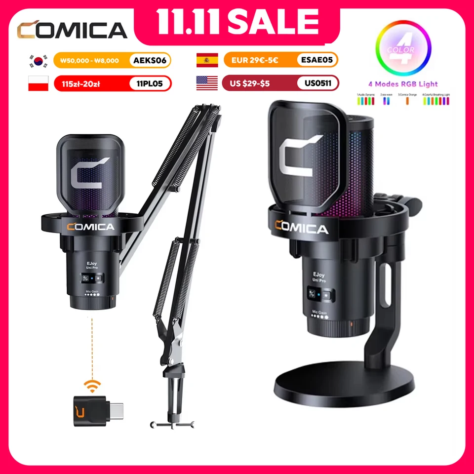 COMICA Uni Pro ワイヤレス USB ゲーミングマイク PC ラップトップ
