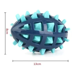 Durable Rubber Rugby Dog Toy with Soft Spines for Teeth Grinding and Squeezing (Blue)