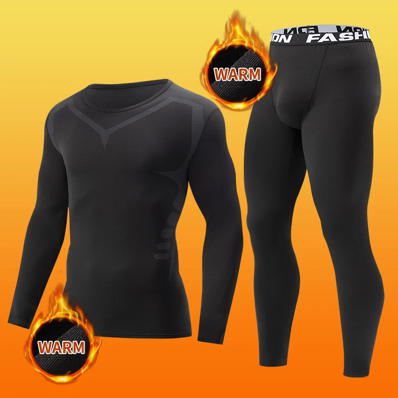 Men's Thermal Fitness Set: Long-Sleeve Top & Compression Pants