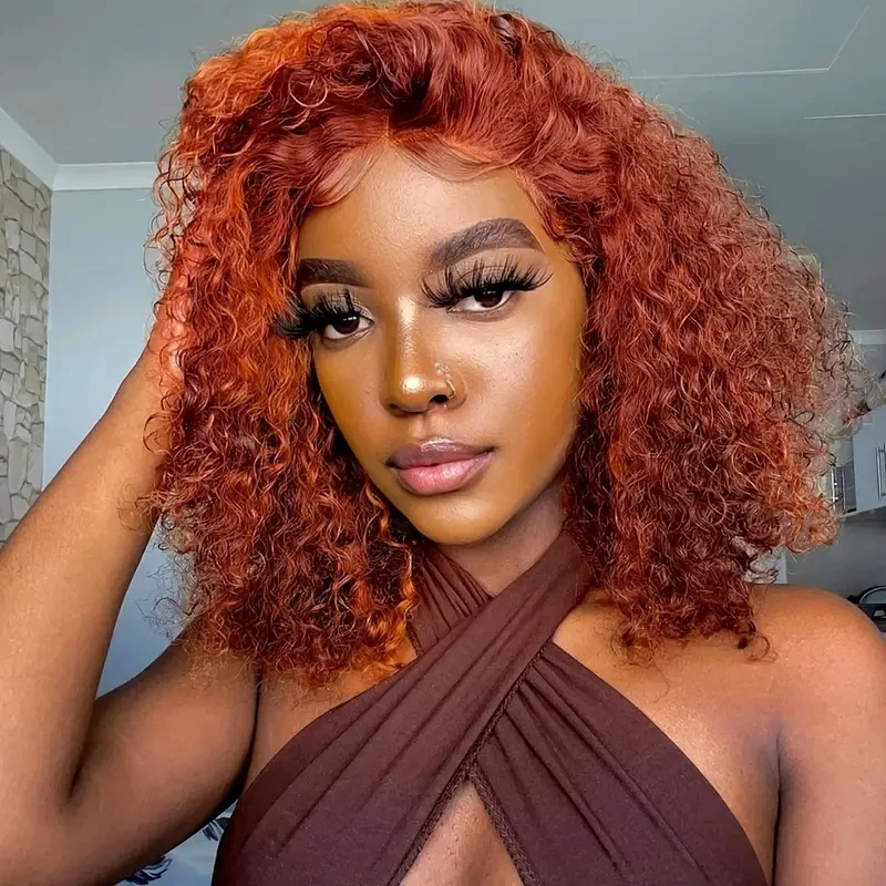 

Rebecca Curly Bob Wig Brazilian kinky curly 13*6*1Lace Front Human Hair Wigs Reddish Brown Deep Curly Wig Remy Hair jerry Curly