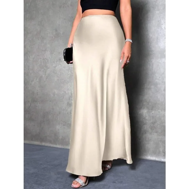 Women's Solid Satin Long Skirt Summer Elegant A-Line Maxi Skirts For Women Casual Office Lady Simple Skirts 1