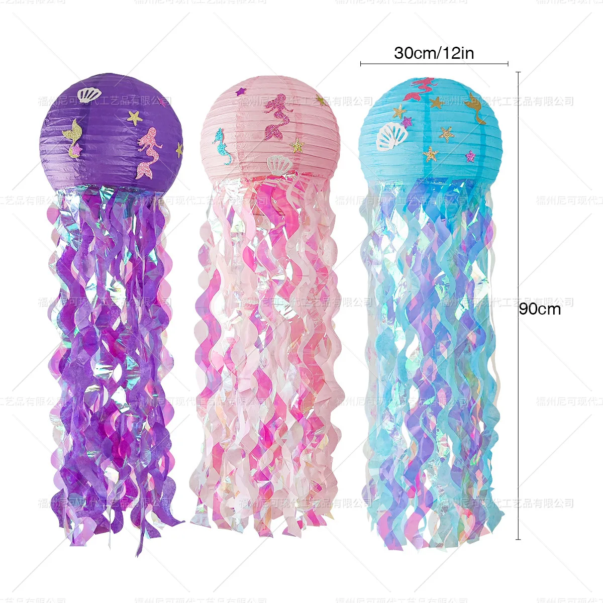 Little Mermaid Theme Party Decorative Jellyfish Lanterns Under The Sea Paper Lantern Happy Birthday Party Decor Kids Girl