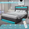 Bed Frame with Headboard, Platform Bed Frame with LED Lights&4 Storage Drawers, Button Tufted Fabric Upholstered Headboard 6
