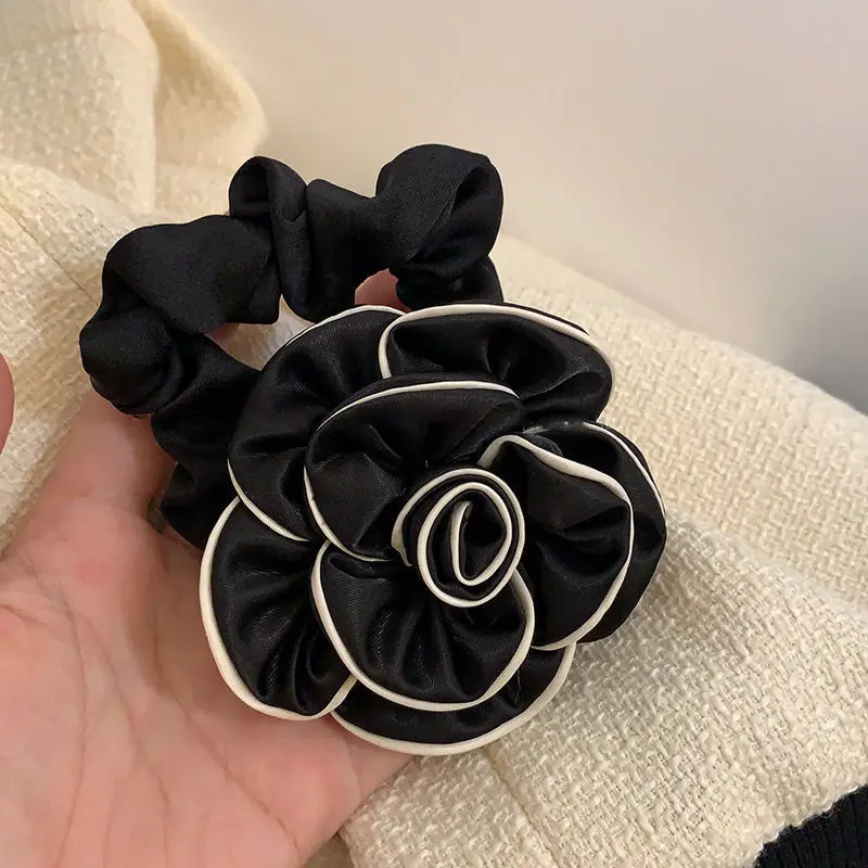 Elegant Black Camellia Flower Hair Tie