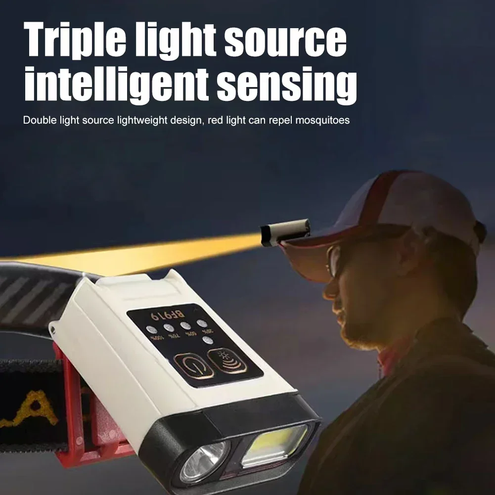 

Multifunctional Hat Light Flashlight Smart Wave Rechargeable COB LED Clip on Cap Light Sensing for Camping Night Cycling Running