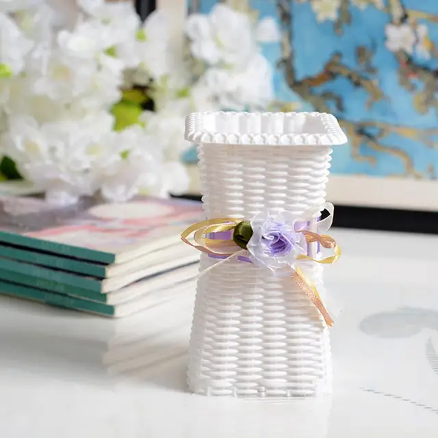 Virág Váza Törhetetlen Négyzet Alakú Nyitó Kézzel Készített Rattan Szövött Műanyag Retro Művészeti Asztali Dekorációs Növények Edény - Image 5