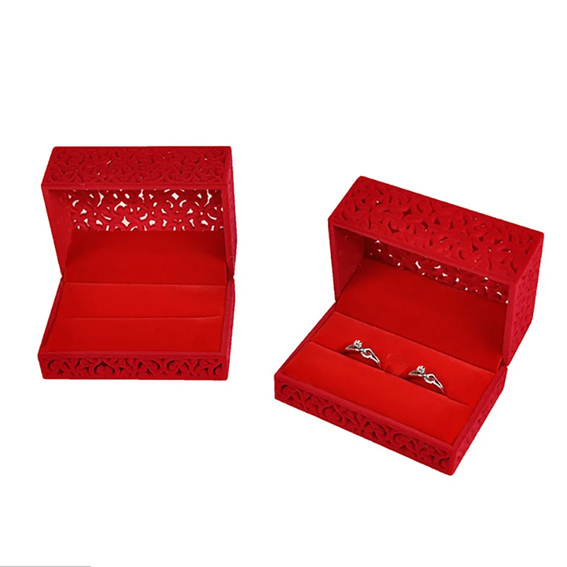 Hollow Velvet Ring Box Couple Double Jewelry Case For Proposal