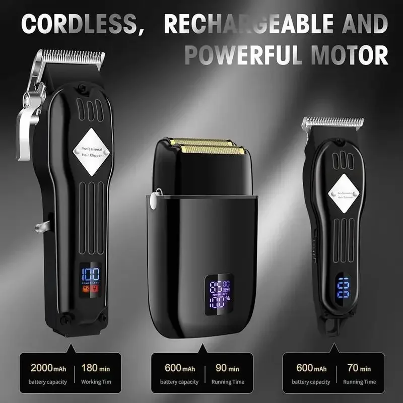 3 in 1 Electric Shaver Kit with Digital Displays, 1 Set Cordless Multi-use Hair Clipper Set with Accessories, Beard Trimmer
