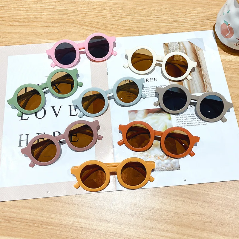 

Children'S Color Round Frame Boys and Girls Light PC Cute Small Face Sunglasses Dark glasses boys and girls