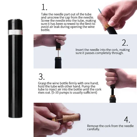 

Air Pump Wine Bottle Opener Portable Air Pressure Corkscrew Pump Stainless Steel Wine Cork Remover Kitchen Tools Bar Accessories