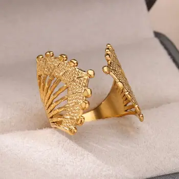 Vintage Geometric Hug Rings for Women Stainless Steel Gold Color Adjustable Wedding Ring Aesthetic Fashion Waterproof Jewelry