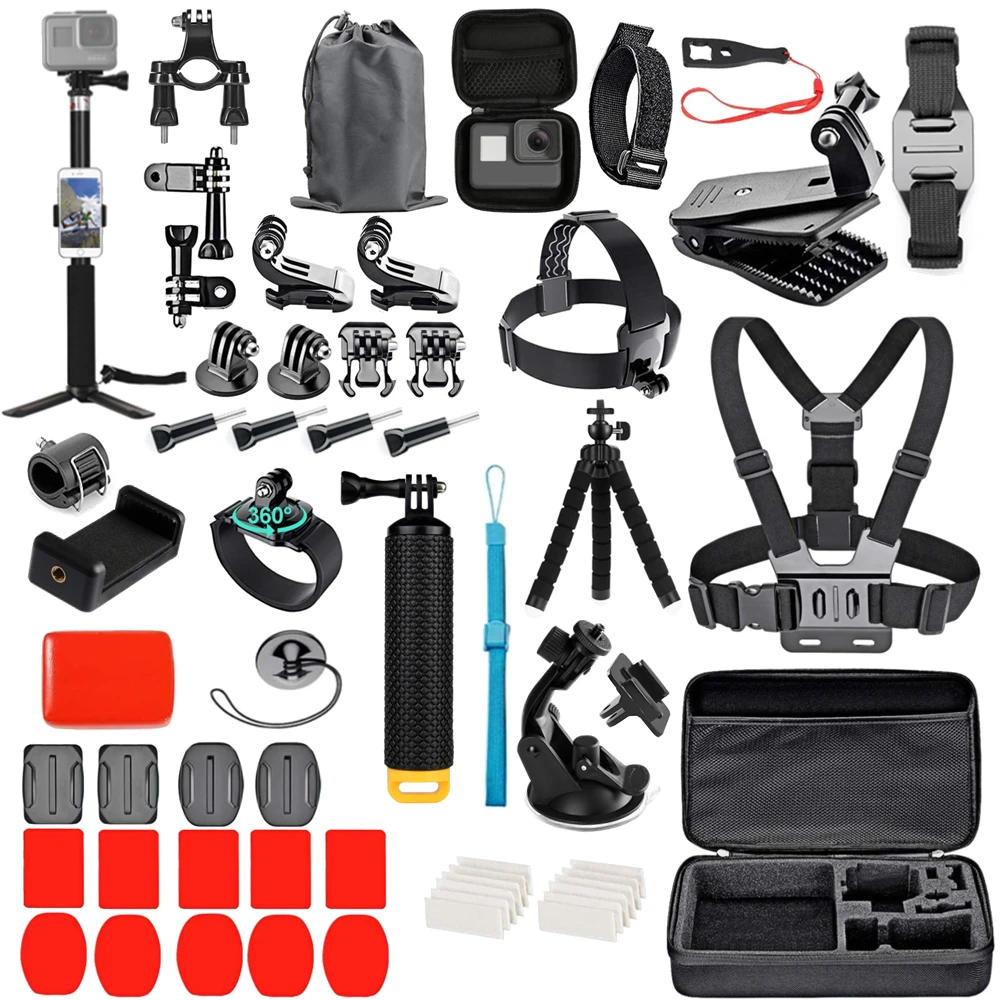 Action Camera Accessories Set For Gopro Hero 12 11 10 For Xiaomi Yi Insta360 X4 X3 Case Kit Strap Mount Selfie Stick Motorcycle