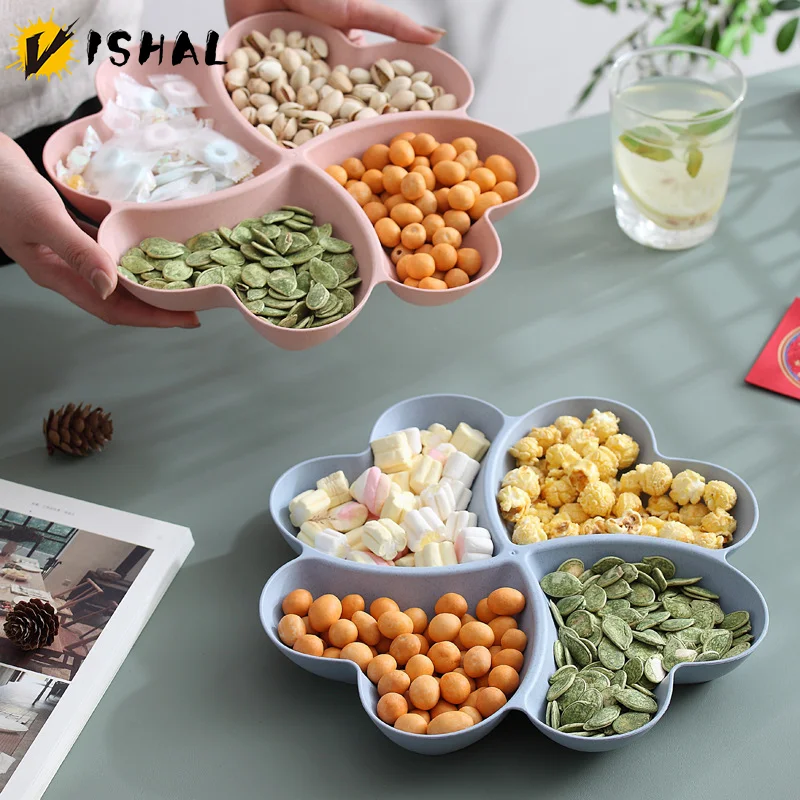 Fruit Plate Heart Shaped Creative Plates Storage Box Dried Fruit Snack Divided Candy Dessert Container